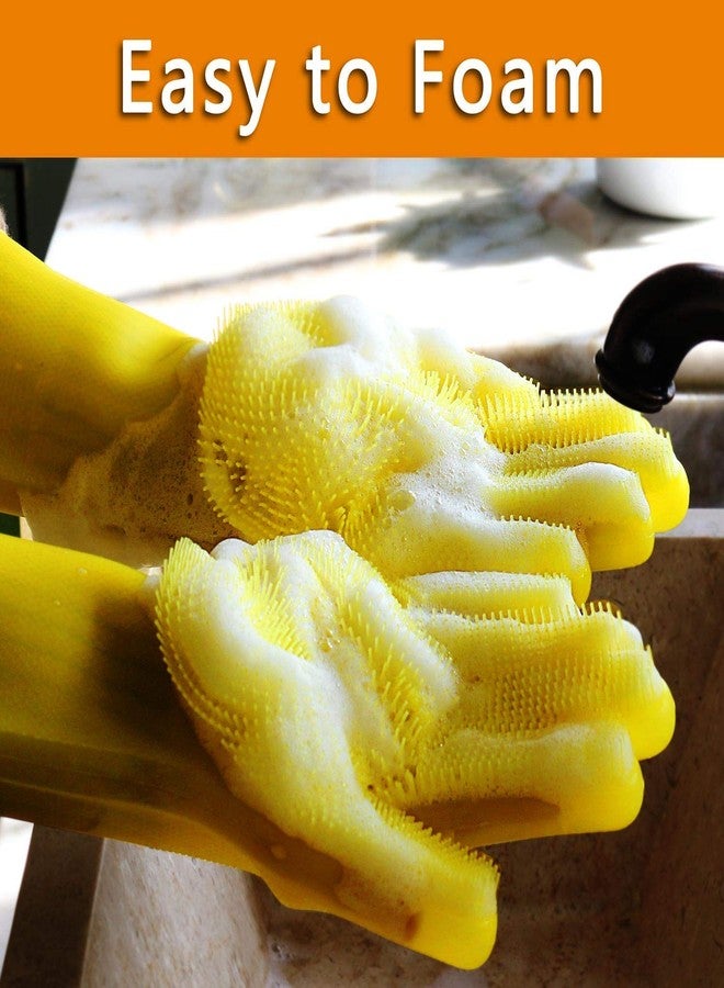 HomeFast Magic Dishwashing Gloves with Scrubber, Silicone Cleaning Gloves for Wash Dish,Kitchen, Bathroom (Yellow) - Image 4